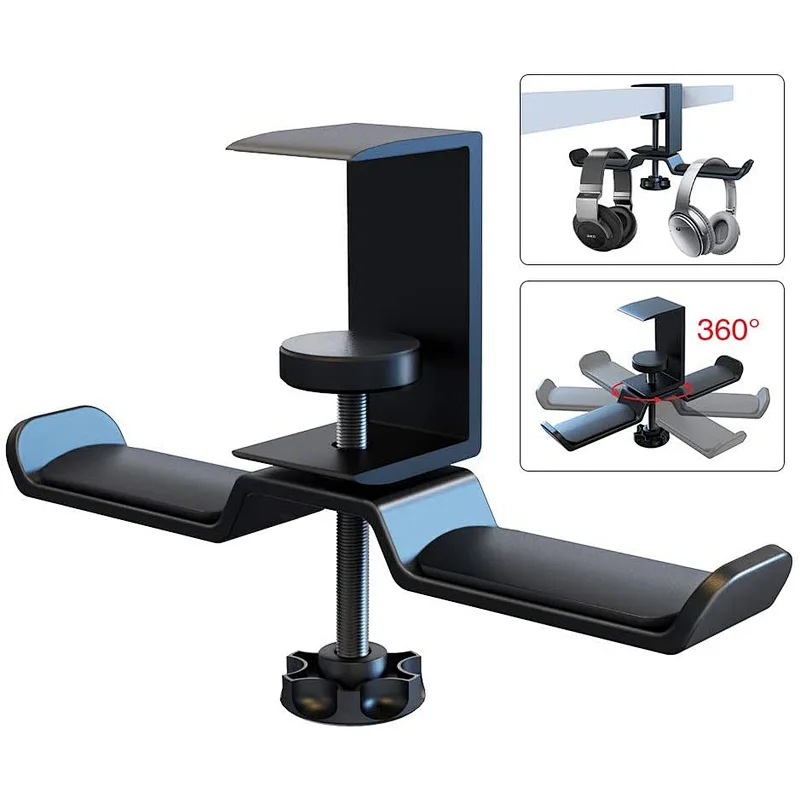 2022 Dual Rotatable Headphone Stand Hanger Under Desk Clamp Headset Holder Load up to 11lb Headset Stand Hanger Compatible