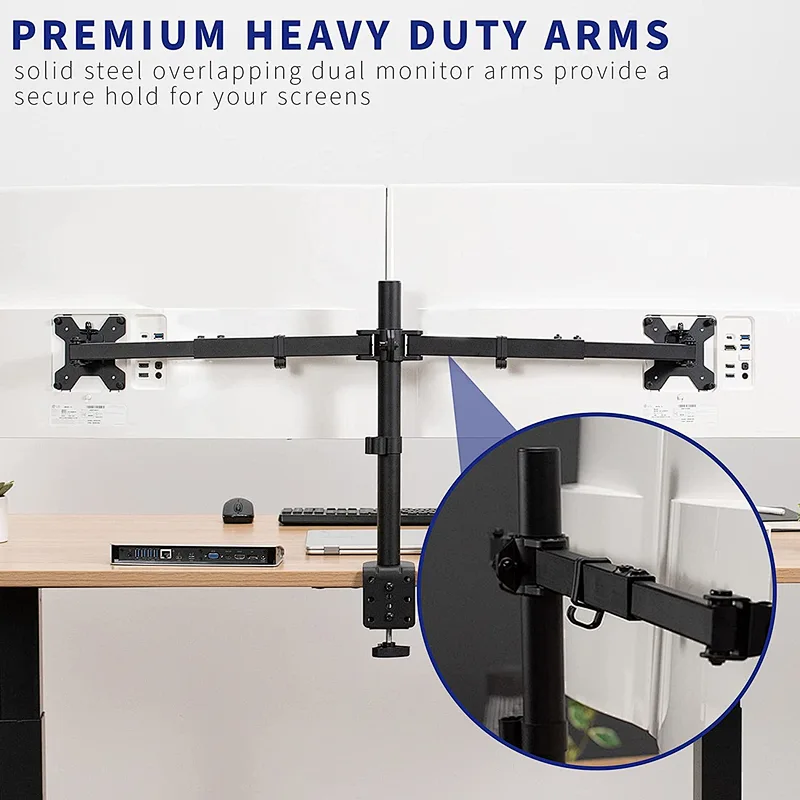 MG Premium Dual Ultra Wide LCD LED 27 to 38 inch Monitor Desk Mount Heavy Duty Adjustable Telescoping Arms Fits 2 Screens
