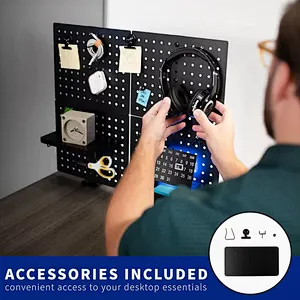 Pegboard Wall Organizer For Table Clamp  Office Organizer Pegboard Shelf with Hooks Black Metal Display