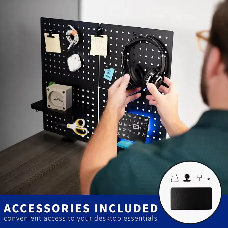 Pegboard Wall Organizer For Table Clamp  Office Organizer Pegboard Shelf with Hooks Black Metal Display