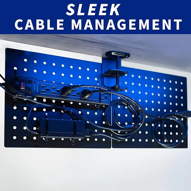 Pegboard Wall Organizer For Table Clamp  Office Organizer Pegboard Shelf with Hooks Black Metal Display