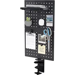 Pegboard Wall Organizer For Table Clamp  Office Organizer Pegboard Shelf with Hooks Black Metal Display