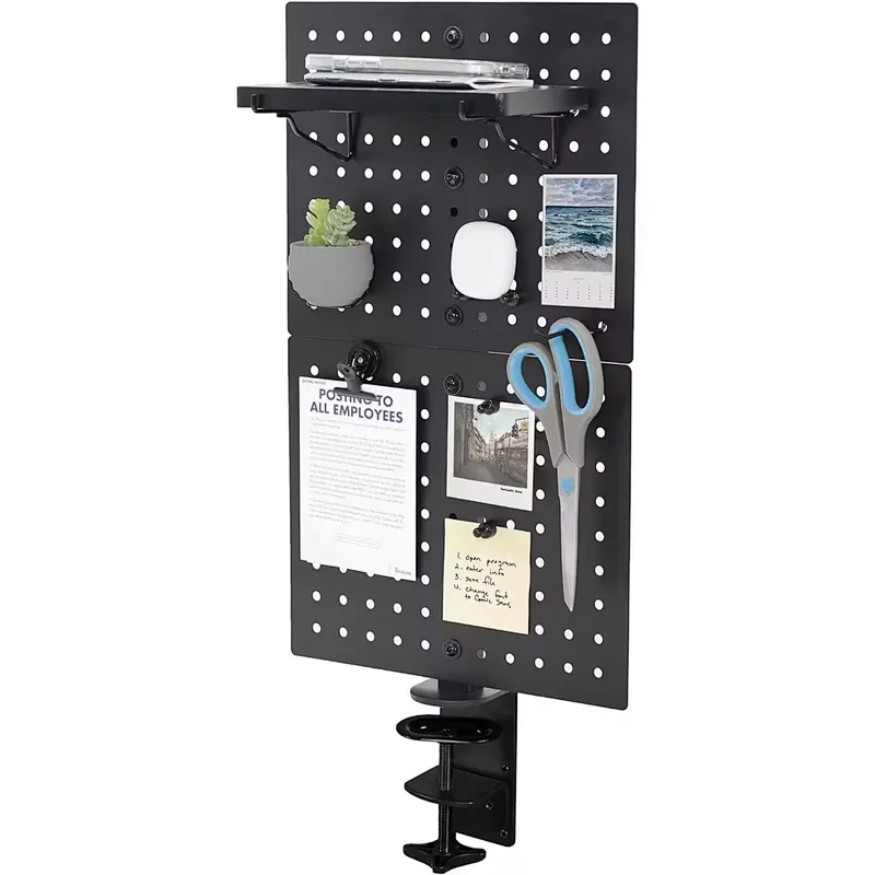 Pegboard Wall Organizer For Table Clamp  Office Organizer Pegboard Shelf with Hooks Black Metal Display