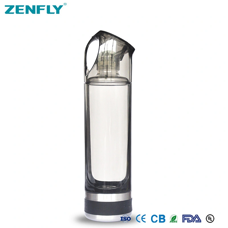 ZENFLY 500ML Portable Hydrogen Water Ionizer Bottle Maker Generator Glass BPA-free W/ Self-cleaning Function & Lid Cup