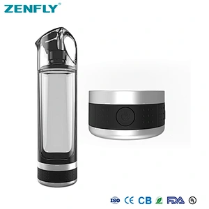 ZENFLY 500ML Portable Hydrogen Water Ionizer Bottle Maker Generator Glass BPA-free W/ Self-cleaning Function & Lid Cup