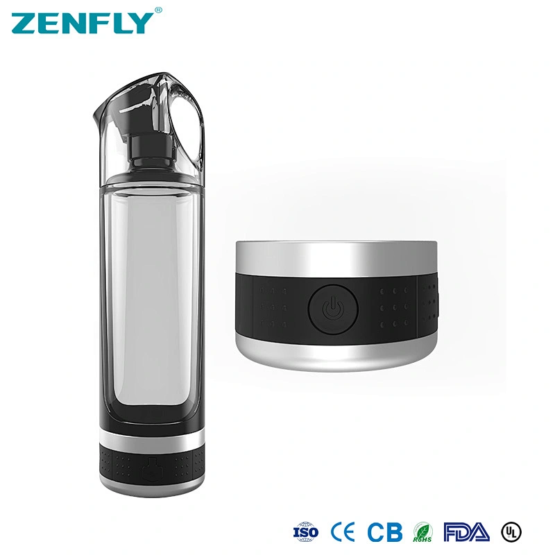 ZENFLY 500ML Portable Hydrogen Water Ionizer Bottle Maker Generator Glass BPA-free W/ Self-cleaning Function & Lid Cup