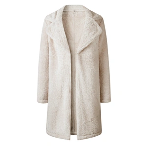 Women's Winter Warm Fuzzy Fleece Lapel Open Front Long Cardigan Coat Faux Fur Outwear Pullover