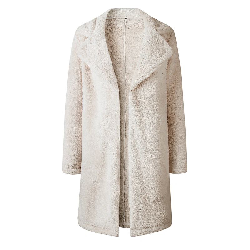 Women's Winter Warm Fuzzy Fleece Lapel Open Front Long Cardigan Coat Faux Fur Outwear Pullover