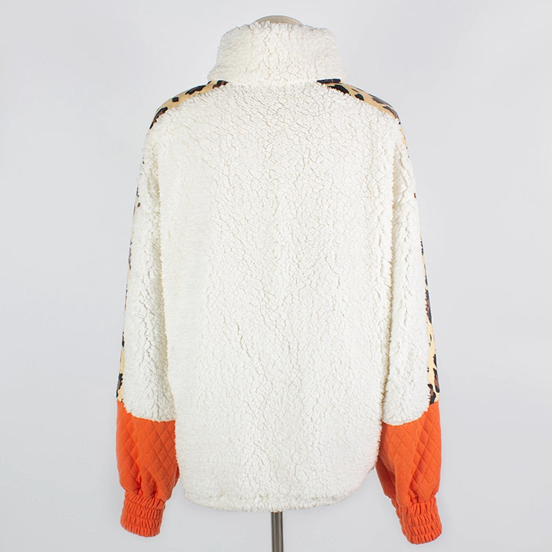 Womens Fuzzy Long Plush Sweatshirt Hem Belted Quarter Zip Leopard Print Sherpa Fleece Pullover