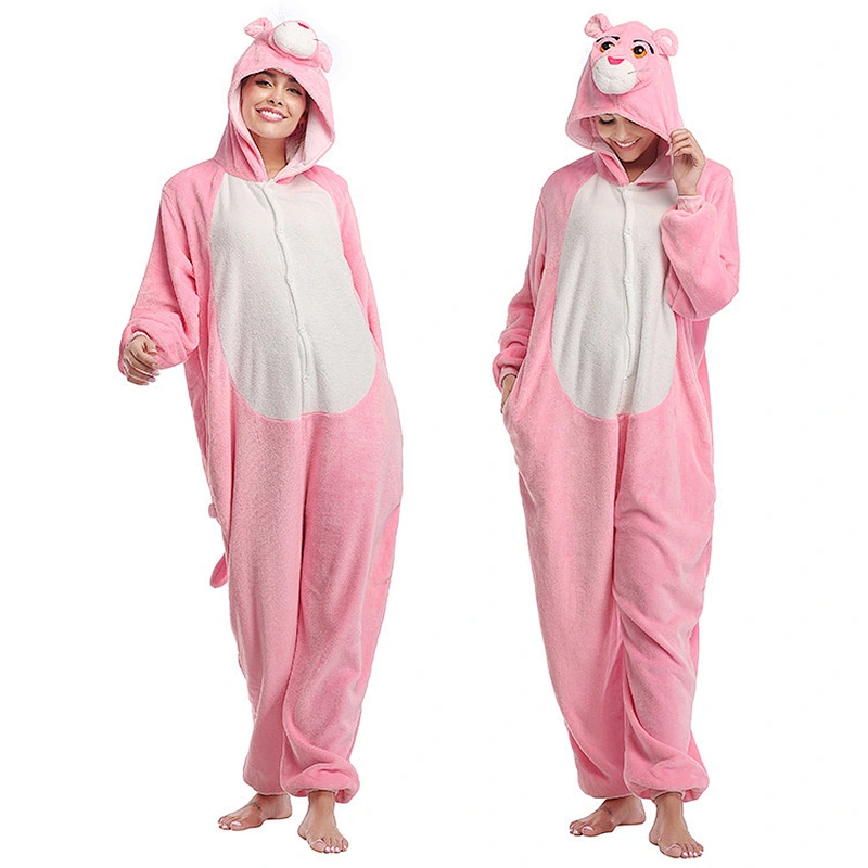 2021wholesale new flannel onesie pajamas cartoon pajamas 3D pink panther lovely animal pajamas set