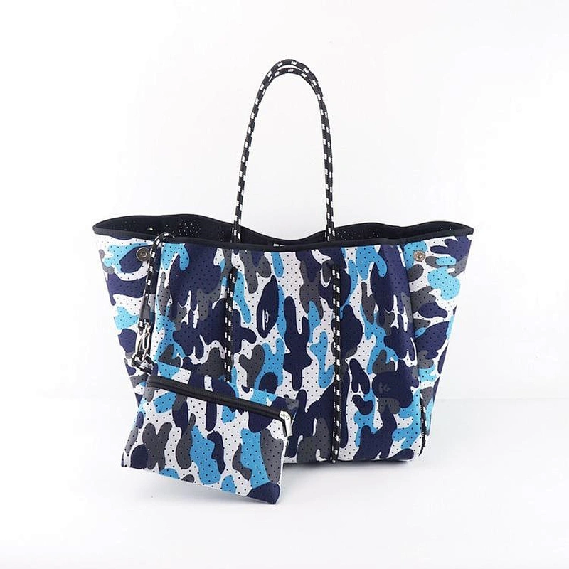 2021 Camo neoprene Bag women hole beach Gym bag large capacity big tote bag with small pouch