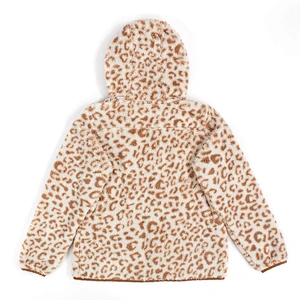 Unisex Fuzzy Wool Teddy Coat Full Zip Leopard Print Sherpa Fleece Hoodies