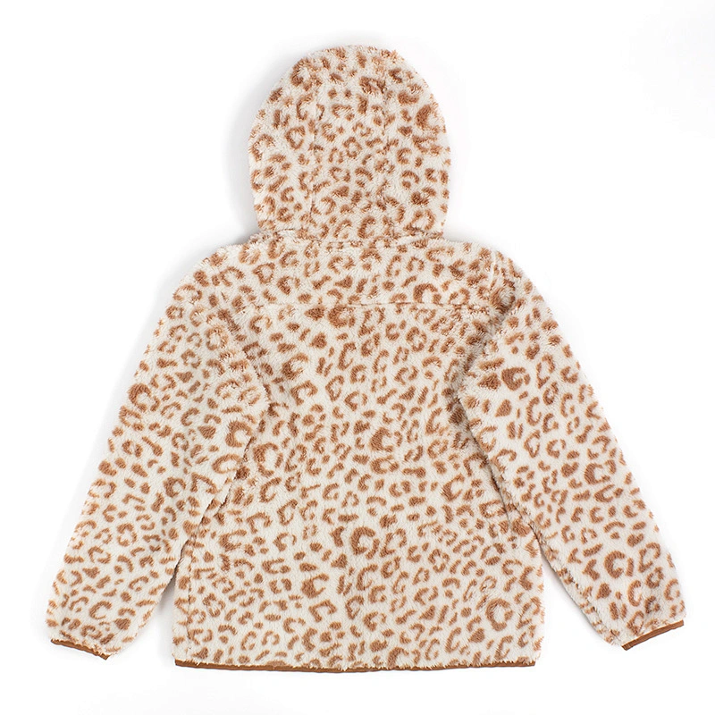 Unisex Fuzzy Wool Teddy Coat Full Zip Leopard Print Sherpa Fleece Hoodies