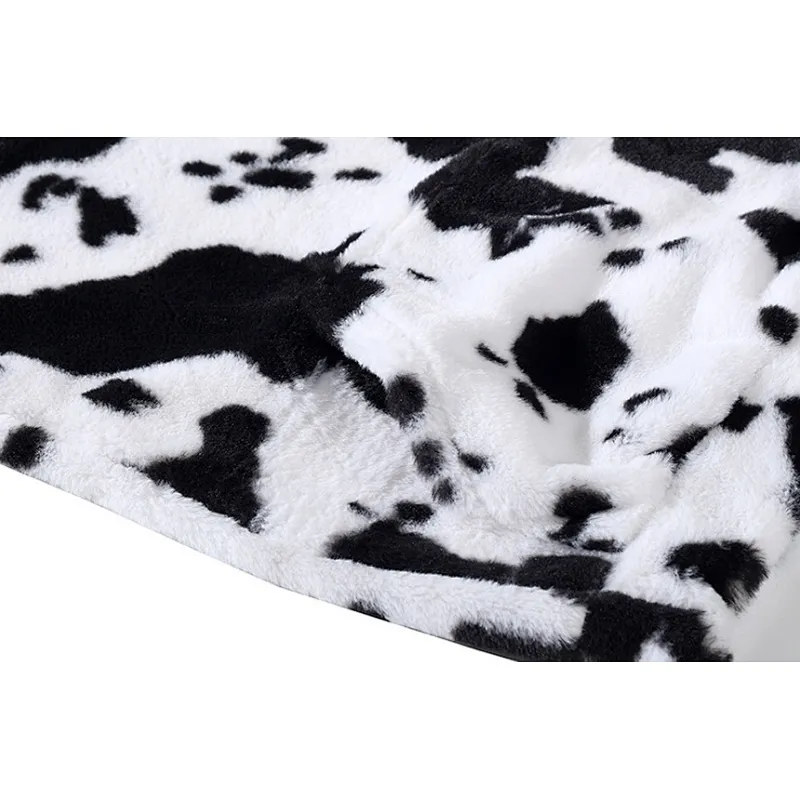 Unisex Kangaroo Pocket Hooded Sweatershirt Cow Printing Sherpa Hoodie Fleece pullover