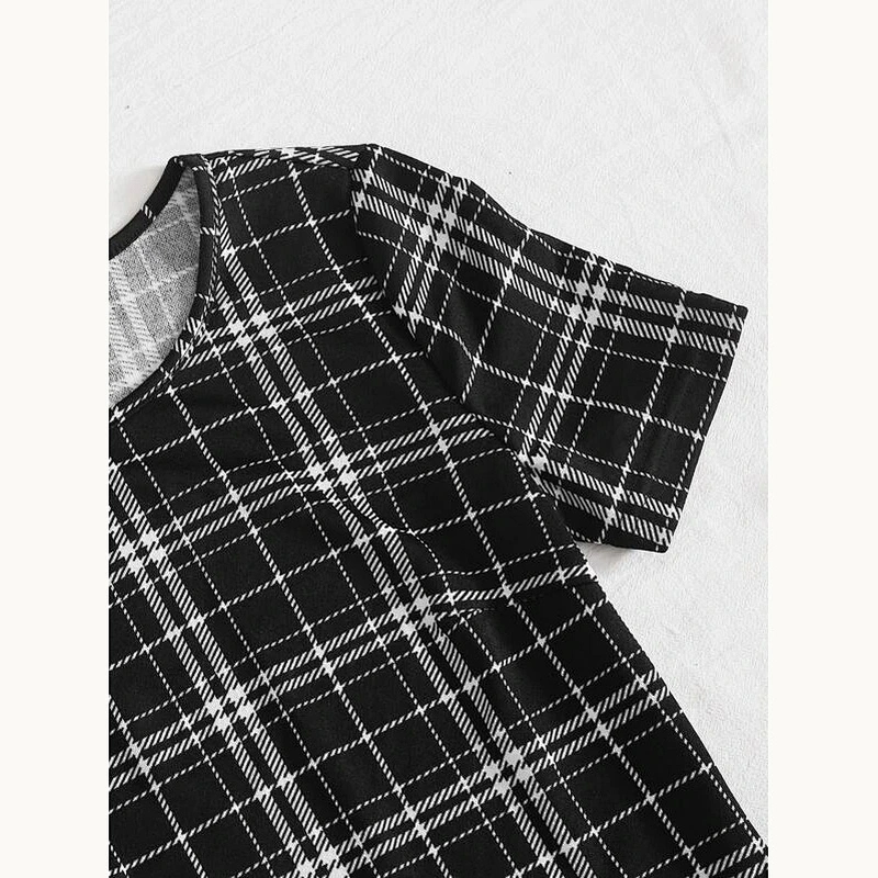 2021 New Plus M-slit Hem Plaid Dress Printed dress O Neck