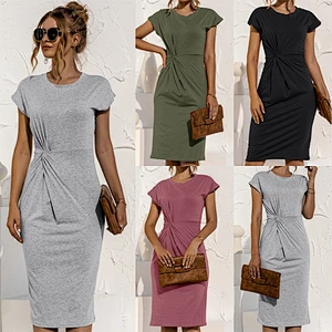 2021new spring summer new pure color sleeveless slim slit dress
