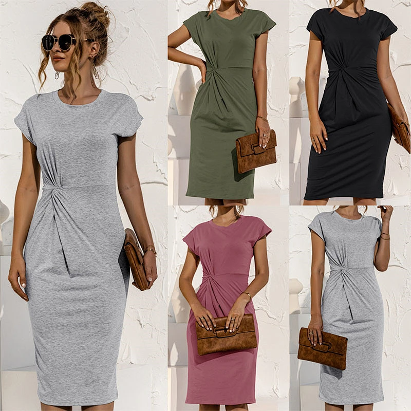 2021new spring summer new pure color sleeveless slim slit dress