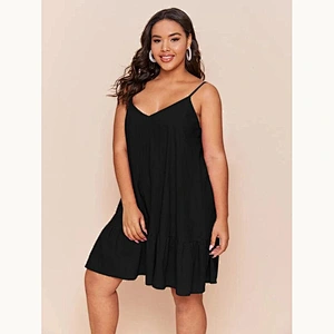 2021 New Plus Double V-Neck Ruffle Hem Slip Dress