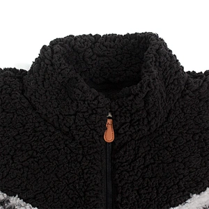 Fuzzy Geometric Pattern Teddy Coat Color Block Full Zip Sherpa Fleece Jacket Pullover