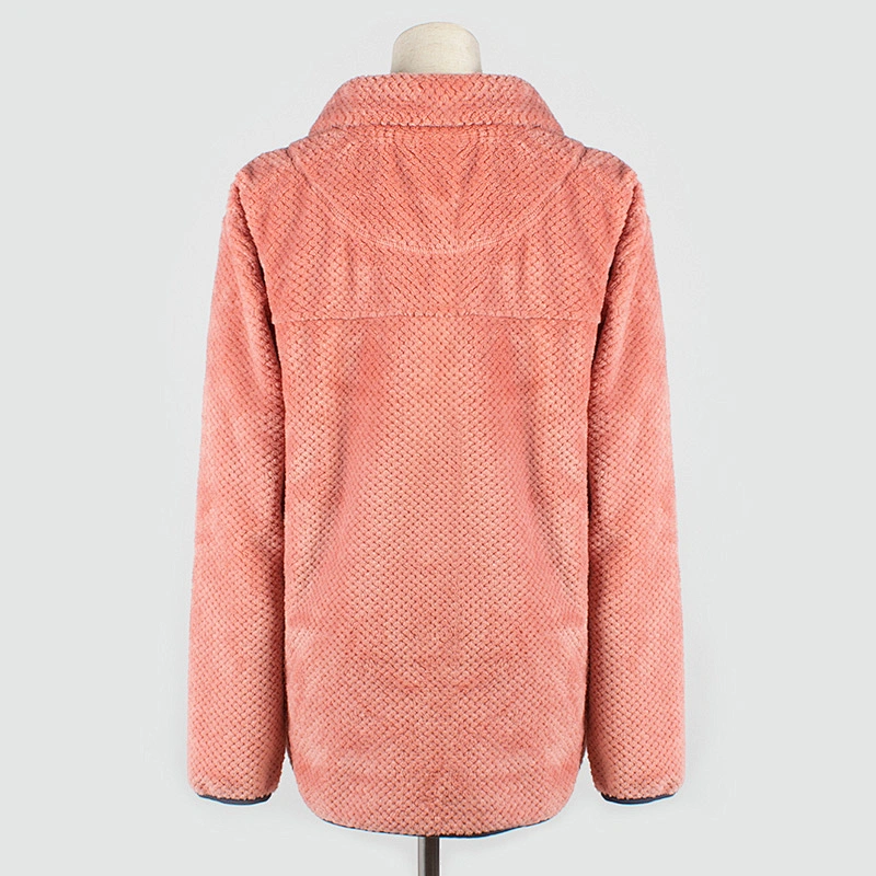 Womens Kangaroo Pocket Turn Down Collar Pineapple Pattern Fire Up Sherpa Fleece Pullover