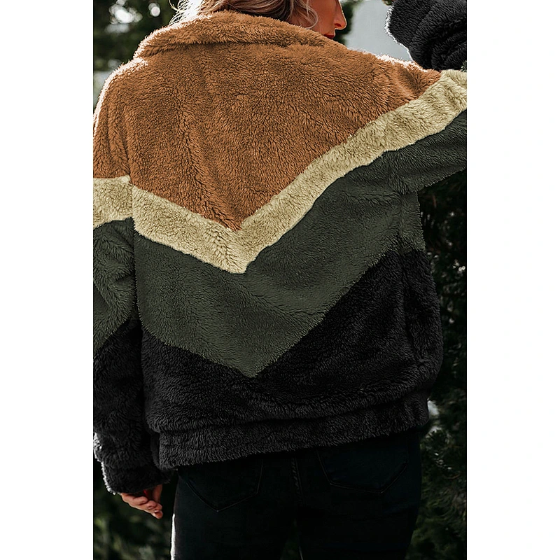 Women's Zip up Polar Sweatershirt Patchwork Sherpa Bomber Fleece Jacket pullover