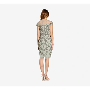 2021 New Arrival HAND-BEADED COCKTAIL DRESS WITH ILLUSION NECKLINE IN FROSTED SAGE EVENING DRESS