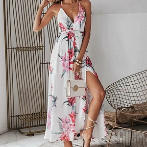 2021 New Arrival Simplee Lace Up Backless Wrap Floral Dress Evening Dress Fashion Office Dress