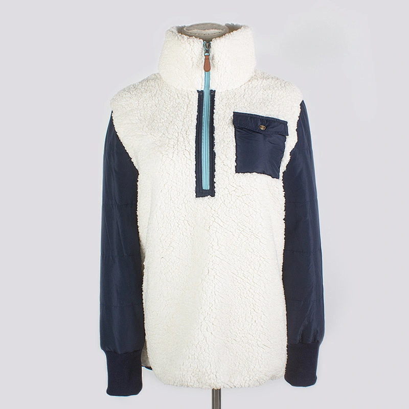 Factory Direct Fuzzy Front Pocket Sweatshirt Half Zip Turn Down Collar Sherpa Fleece Pullover