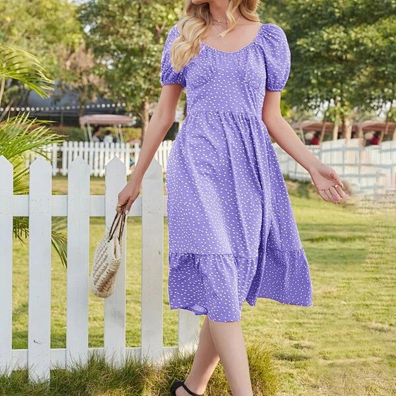2021 New Arrival Polka Dot Ruffle Hem A-line Dress Street Style Dress