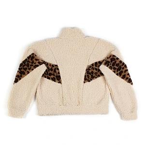 Direct Factory Winter Warm Wool Teddy Coat Sweatshirt Full Zip Up Leopard Print Sherpa Fleece Pullover