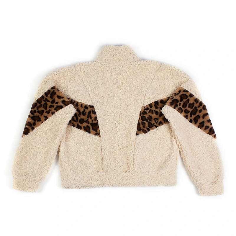 Direct Factory Winter Warm Wool Teddy Coat Sweatshirt Full Zip Up Leopard Print Sherpa Fleece Pullover