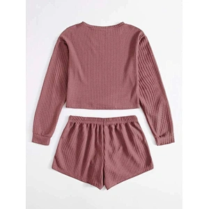 2021new casual wear solid tee with knot shorts loungewear set