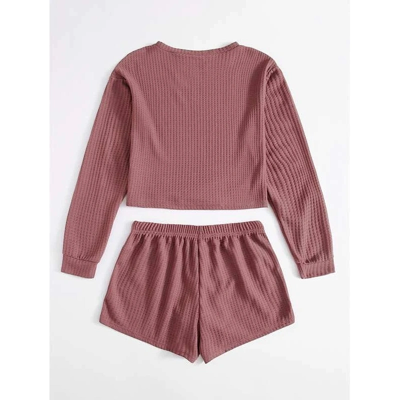 2021new casual wear solid tee with knot shorts loungewear set