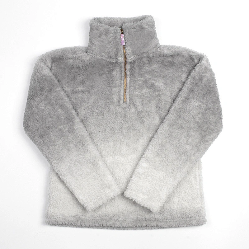 Unisex Winter Suit Teddy Coat Sweatershirt Gradient Color Zippper Sherpa Fleece Pullover