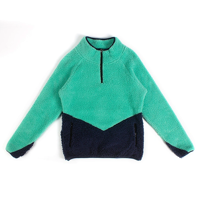 Custom Logo Fuzzy Wool Sweatershirt Quarter Zip Stand Collar Sherpa Fleece Pullover