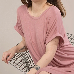 New Customized spring summer women nightgown ribbed short sleeve loose nightdress slub Crisscross backneck Knit pyjamas