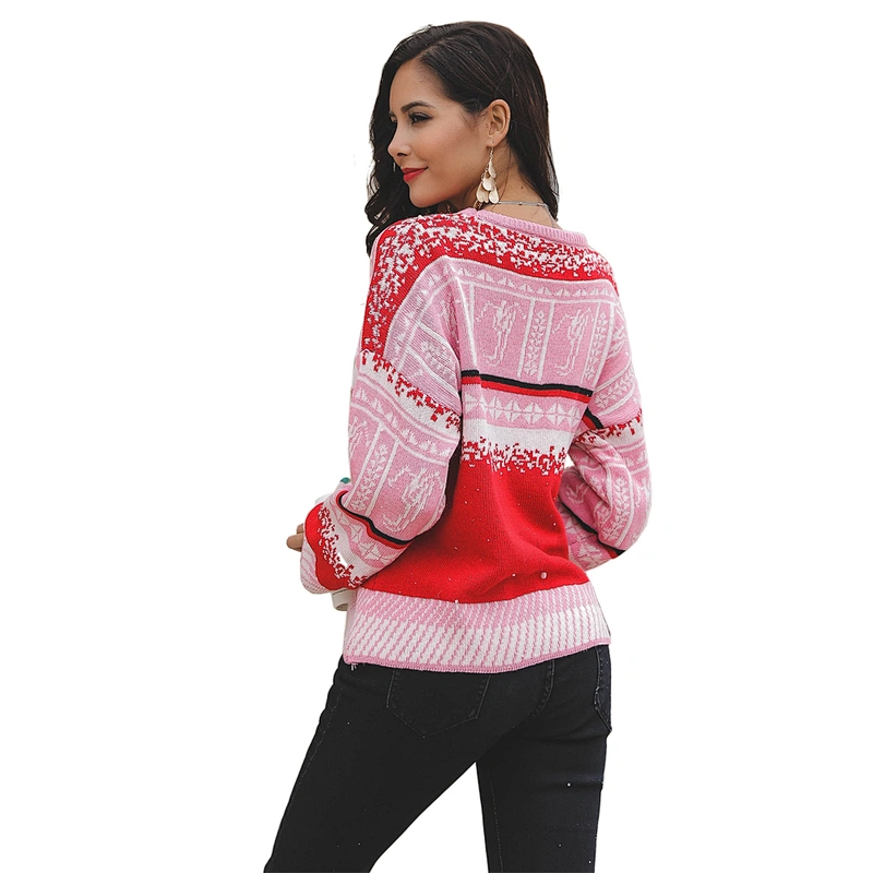 Factory Direct Women's Knitted Pullover Tops Loose knit Jumper Christmas snowflake Patchwork Sweaters