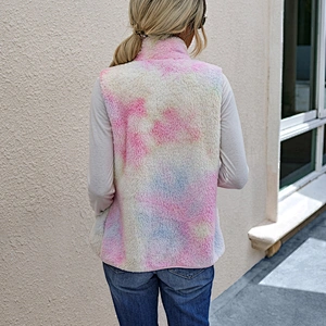 2021 Winter Warm Tie Dye Sherpa Fleece full zipper Vest Fleece Waistcoat for Women