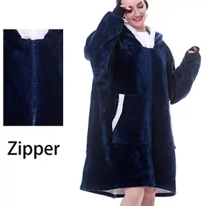 Custom Hoodie Blanket Sweatshirt Oversize Wearable Sherpa Zip-up Blanket Huggle Hoodie
