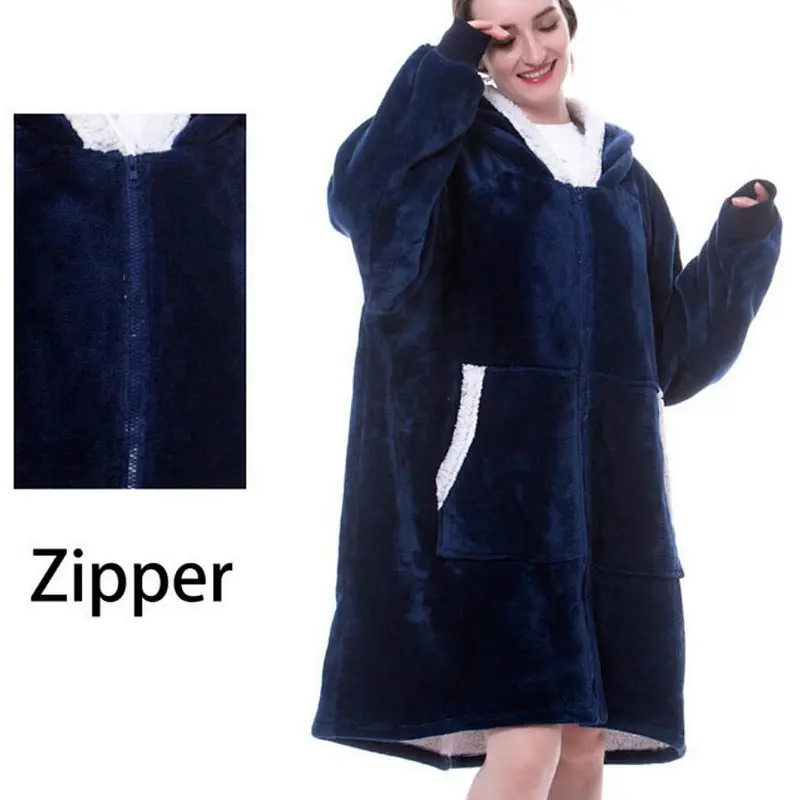 Custom Hoodie Blanket Sweatshirt Oversize Wearable Sherpa Zip-up Blanket Huggle Hoodie