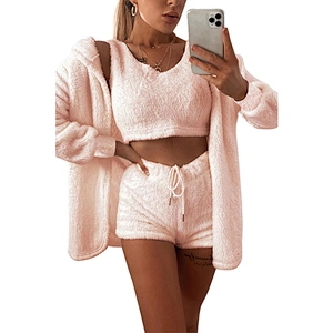 Womens Solid Sherpa Cami Top & Shorts with sherpa pullover 3 in 1 sherpa hoodie pullover