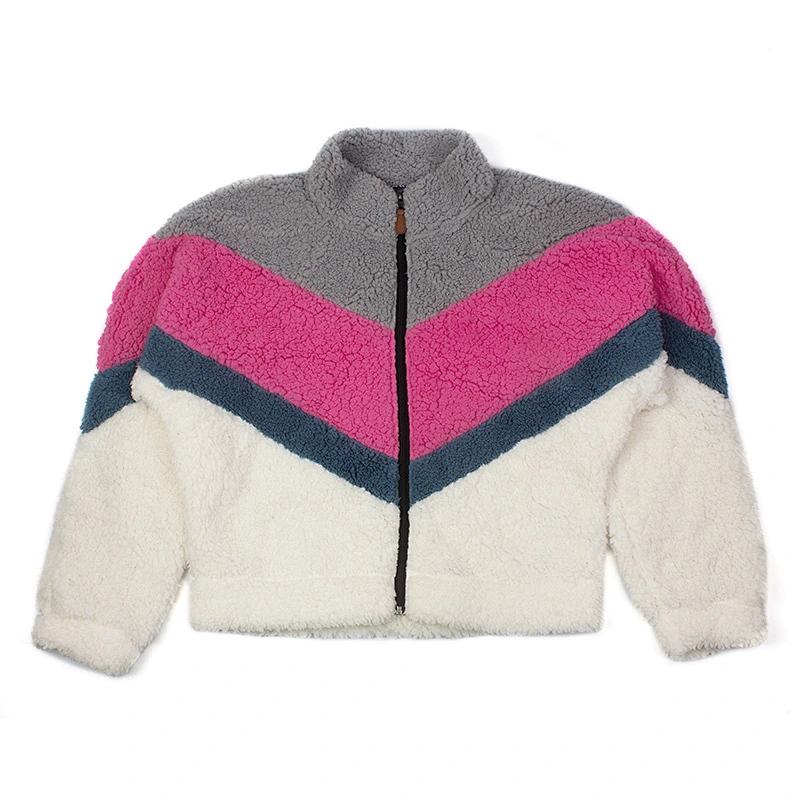 Amazon Hot Unisex Wool Hoodies Full Zipper Patchwork Pattern Sherpa Fleece Sweatshirt Pullover