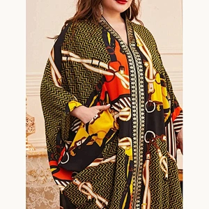 2021 New Plus Chevron And Chain Print Kaftan Dress