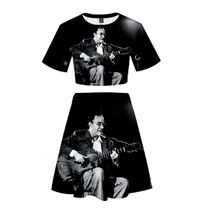 2021new Summer Brazilian singer Joao Gilberto 3D sexy midriff-baring short sleeve + short skirt suit