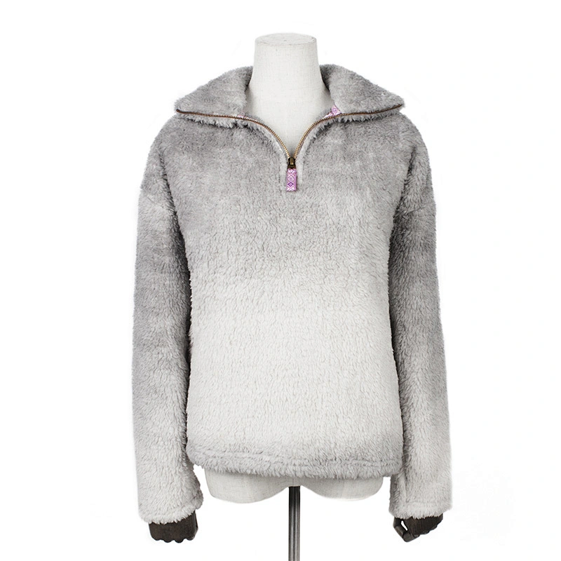 Unisex Winter Suit Teddy Coat Sweatershirt Gradient Color Zippper Sherpa Fleece Pullover