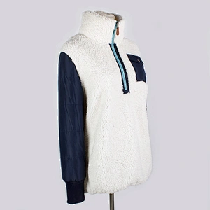 Factory Direct Fuzzy Front Pocket Sweatshirt Half Zip Turn Down Collar Sherpa Fleece Pullover