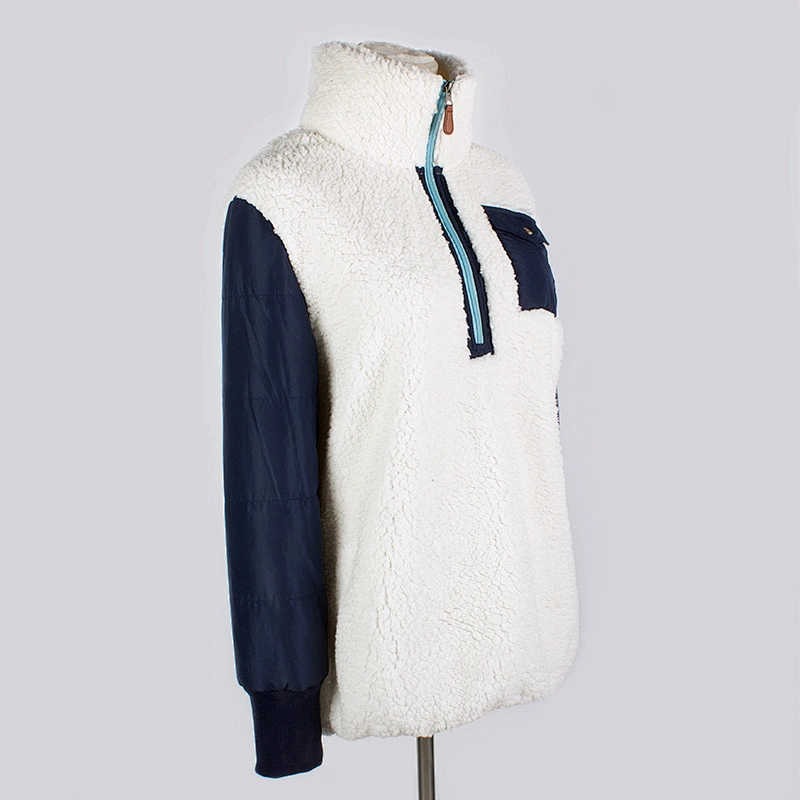 Factory Direct Fuzzy Front Pocket Sweatshirt Half Zip Turn Down Collar Sherpa Fleece Pullover
