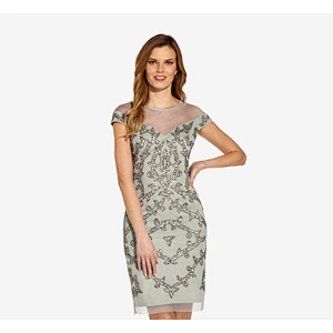 2021 New Arrival HAND-BEADED COCKTAIL DRESS WITH ILLUSION NECKLINE IN FROSTED SAGE EVENING DRESS