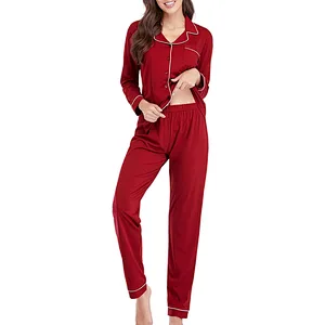 2021Amazon Pajamas for Women Lounge Set Cotton Sleepwear Comfy Soft Long Button Down Lingerie