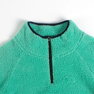 Custom Logo Fuzzy Wool Sweatershirt Quarter Zip Stand Collar Sherpa Fleece Pullover